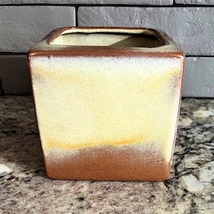 Frankoma Pottery #68 Brown Plainsman Ceramic 4.25" Cube Indoor Vase