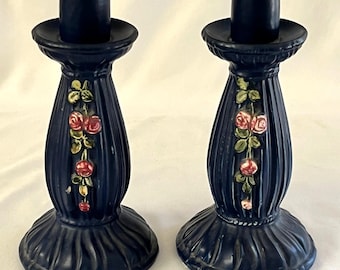 アンティーク ウェラー陶器 1915-1920年製 ブルードレープ 8インチ ダークブルー ローズキャンドルホルダー