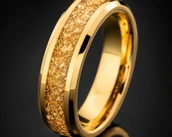 18 kt bladgoud wolfraam trouwring | Ring met afgeschuinde rand van 6 mm voor heren
