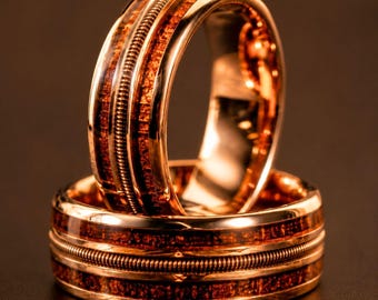 Guitar String Whiskey Barrel Ring – roségouden wolfraamband (8 mm)