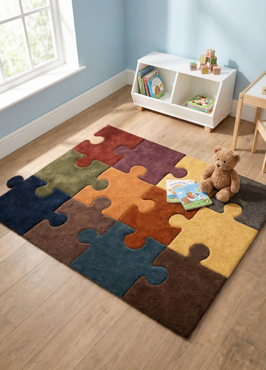 Modern Puzzle Rug Hand Tufted Puzzle Rug for Kids Room, Colorful Jigsaw Area Rug, Soft ...