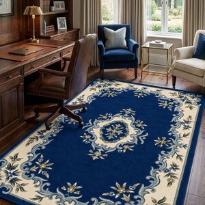 Hand Tufted Blue Ivory Rug, Luxury Wool Area Rug, Traditional Floral Rug, Living Room Rug, Handmade Carpet, Persian Style Rug, CustomSizeRug image 5