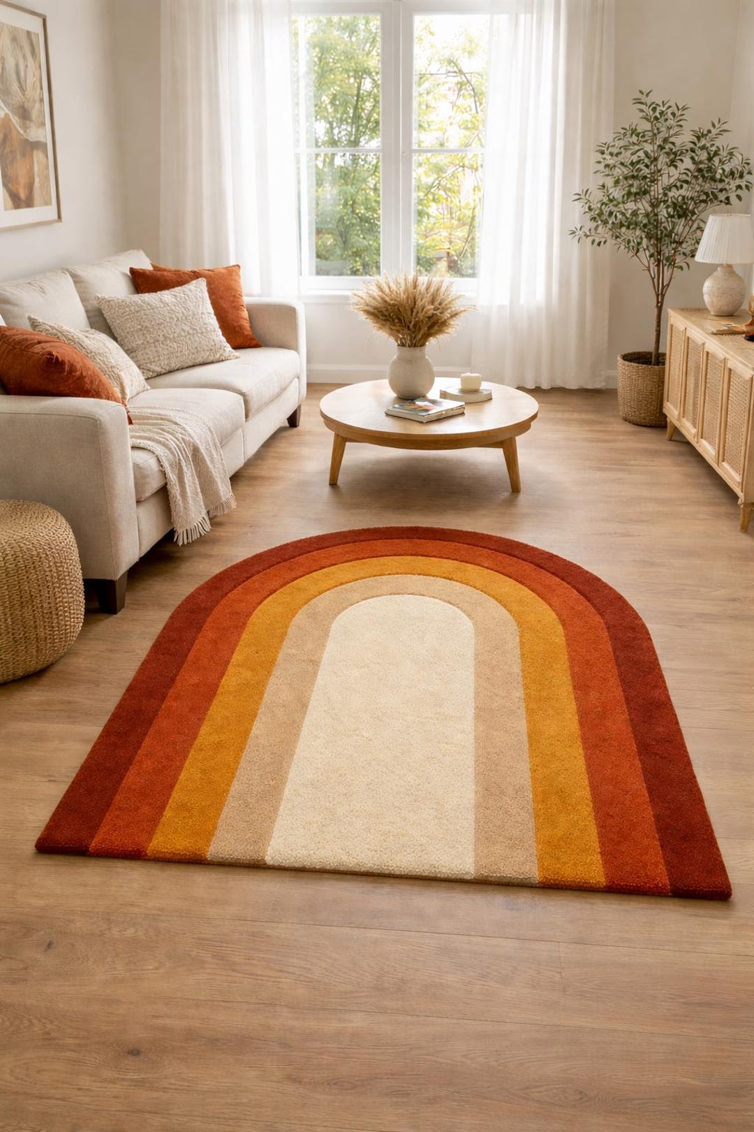 Hand Tufted Rainbow Arch Rug, Modern Abstract Area Rug, Boho Living ...