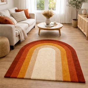 Dywan Rainbow Arch, ręcznie tkany, nowoczesny, abstrakcyjny, boho, minimalistyczny, skandynawski, do pokoju dziecięcego, niestandardowy rozmiar
