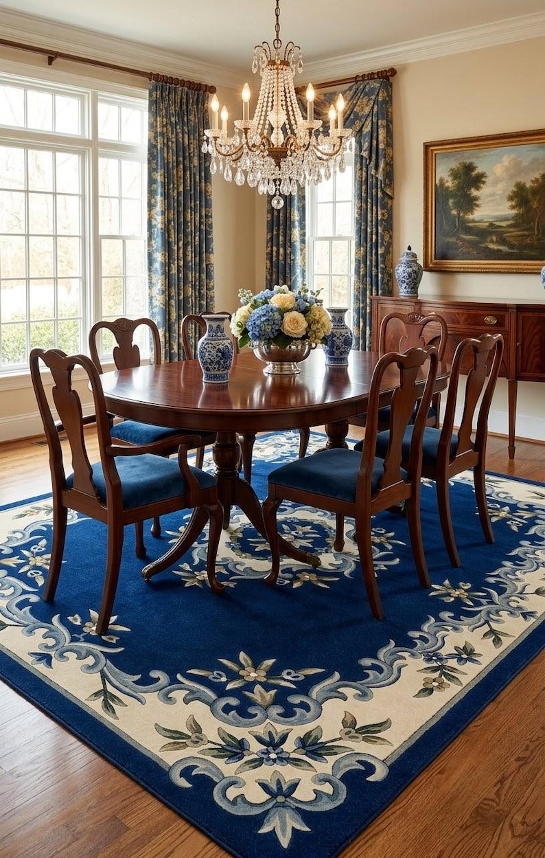 Hand Tufted Blue Ivory Rug, Luxury Wool Area Rug, Traditional Floral Rug, Living Room Rug, Handmade Carpet, Persian Style Rug, CustomSizeRug image 4