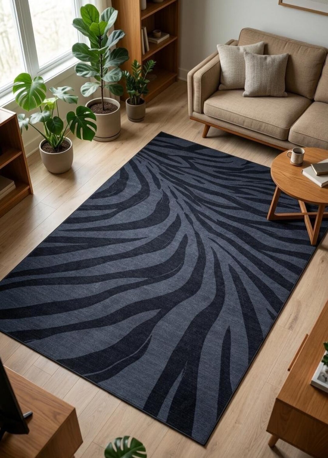 Navy Blue Abstract Zebra Wool Rug – Hand-tufted Modern Area Carpet - Etsy