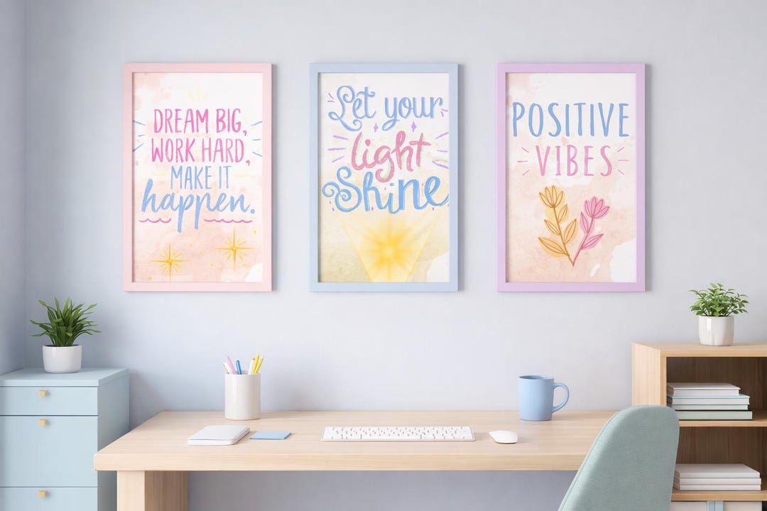 Set of 5 Motivational A3 Office Prints | Pastel Inspirational Wall Art ...