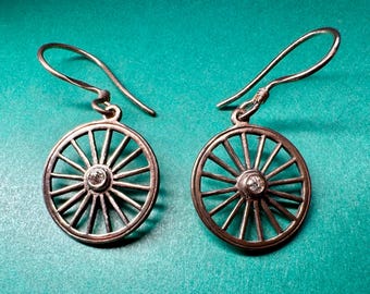 Carriage Wheel Hanging Earrings in Sterling Silver