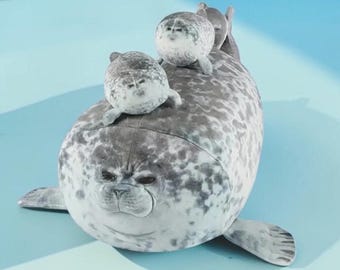 Peluche de la familia de focas de 40 cm / Juguete con cremallera para madre e hijo, relleno de algodón PP suave.