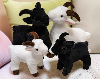 Peluche realista de cabra de 30/40 cm / Peluche de animal de granja blanco y negro / Regalo realista