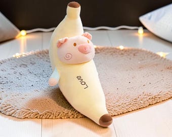 Banana Pig Plush Pillow 50cm | Soft PP Cotton Cushion | Playful Animal Toy