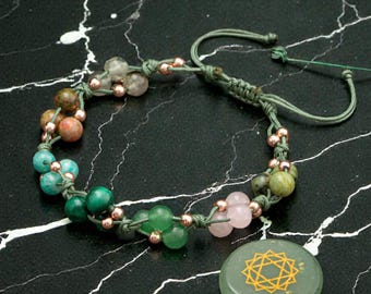 Pulsera de chakra del corazón / Pulsera de piedras preciosas naturales / Prehnita, unakita, amazonita / Joyería de jade y cuarzo rosa