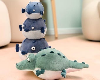 Peluche de cocodrilo con forma de pez globo regordete / Juguete de peluche suave y blandito