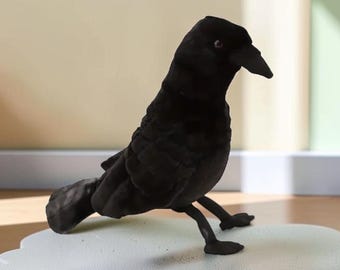 Peluche de cuervo negro / Animal de peluche de cuervo realista / Regalo de decoración de aves suaves