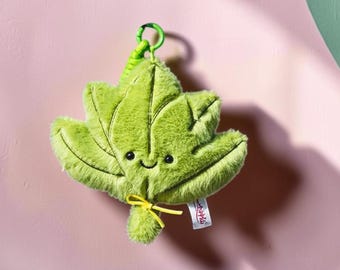 Llavero de peluche con forma de hoja de pomelo verde / Colgante suave para bolso