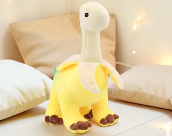 Banana Brontosaurus Plush Toy 28cm | Kawaii Stuffed Animal, Soft Huggable Comfort