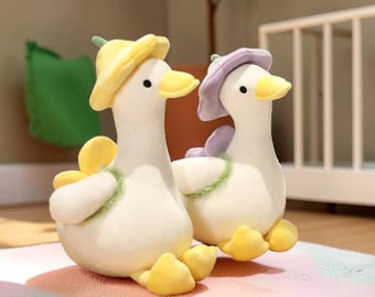 Peluche de pato florido de 35 cm / Peluche de algodón suave con diseño floral