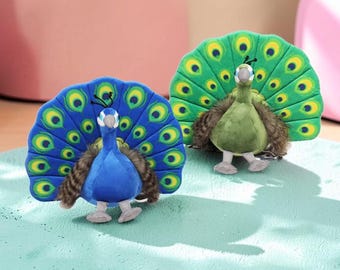 Peluche de pavo real de 23 cm / Adorno de pájaro de peluche de algodón suave