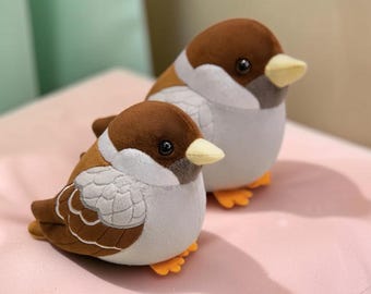 Peluche de gorrión regordete / Muñeco de pájaro de peluche suave, compañero de escritorio (15 cm/18 cm)