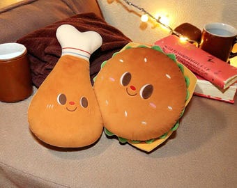 Fried Chicken Burger Plush Toy | Soft Hamburger Pillow Cushion