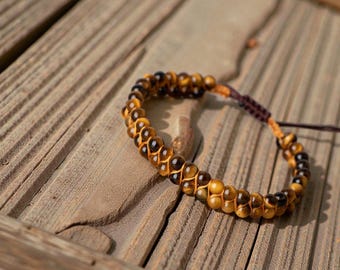 Pulsera de doble hilera de ojo de tigre / Pulsera de piedras preciosas naturales / Auténtica certificada / Regalo de joyería minimalista hecho a mano