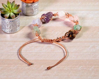 Pulsera del zodiaco Cáncer / Amatista, piedra lunar, cuarzo rosa / Piedra preciosa natural / Regalo de joyería