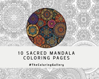 10 Sacred Mandala Coloring Pages for Adults, Stress Relief (Instant Download PDF)
