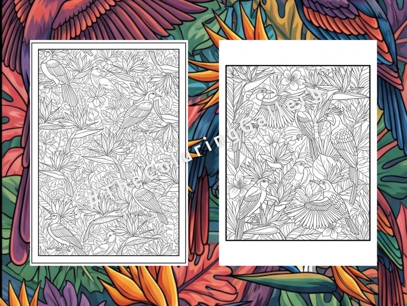 10 Exotic Birds Coloring Pages for Adults, Intricate Tropical Birds of ...