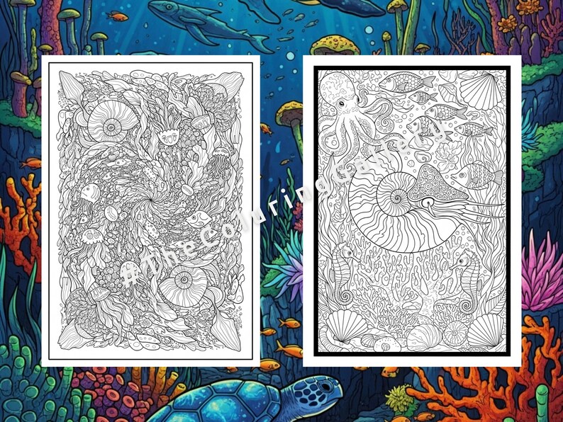 10 Deep Sea Life Coloring Pages for Adults, Intricate Ocean Creatures ...