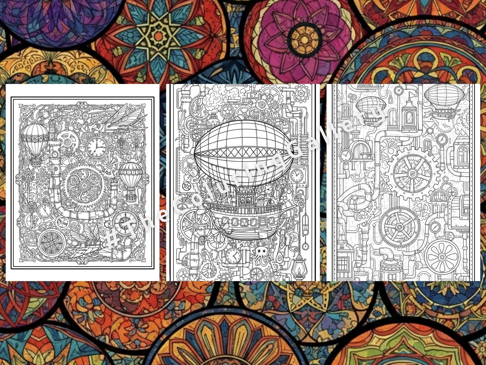 10 Steampunk Wonders Coloring Pages for Adults, Intricate Clockwork ...