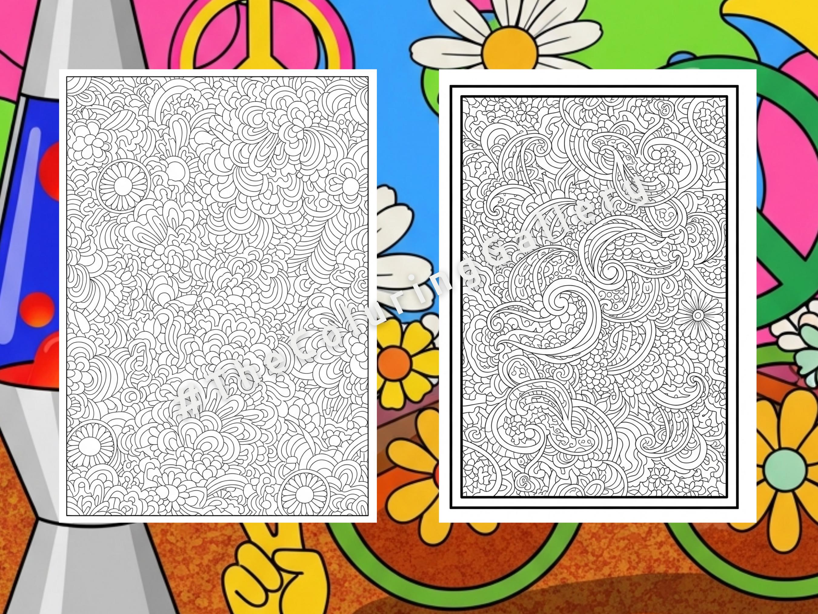 10 Retro 70s Groovy Coloring Pages for Adults, Psychedelic Funky ...
