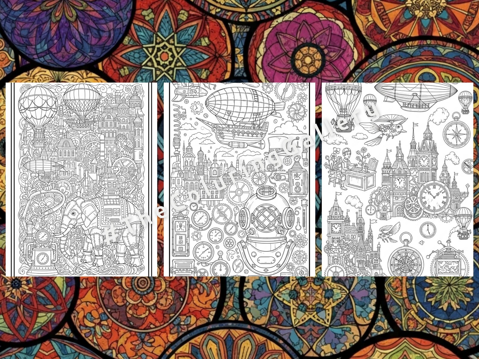 10 Steampunk Wonders Coloring Pages for Adults, Intricate Clockwork ...