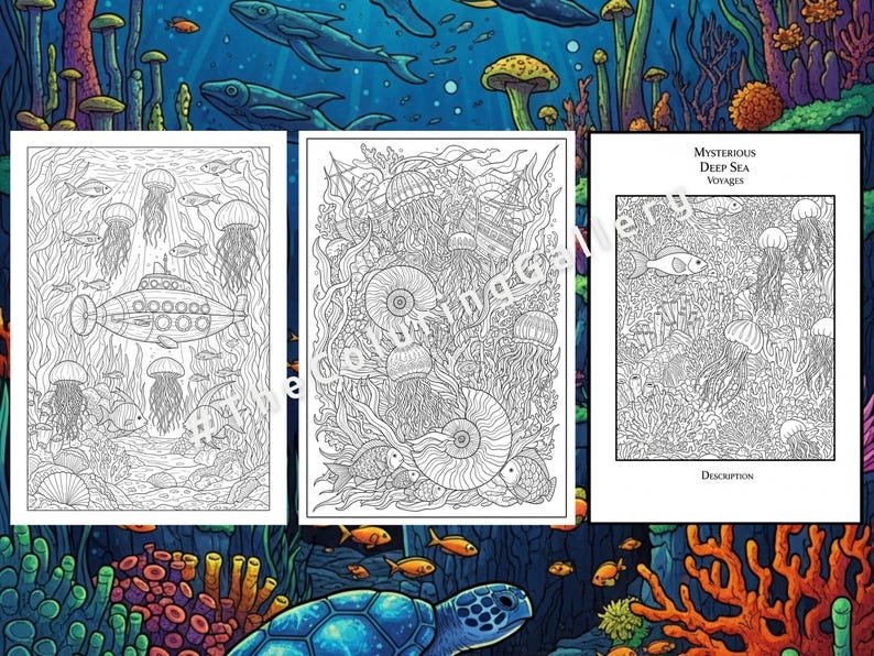 10 Deep Sea Life Coloring Pages for Adults, Intricate Ocean Creatures ...