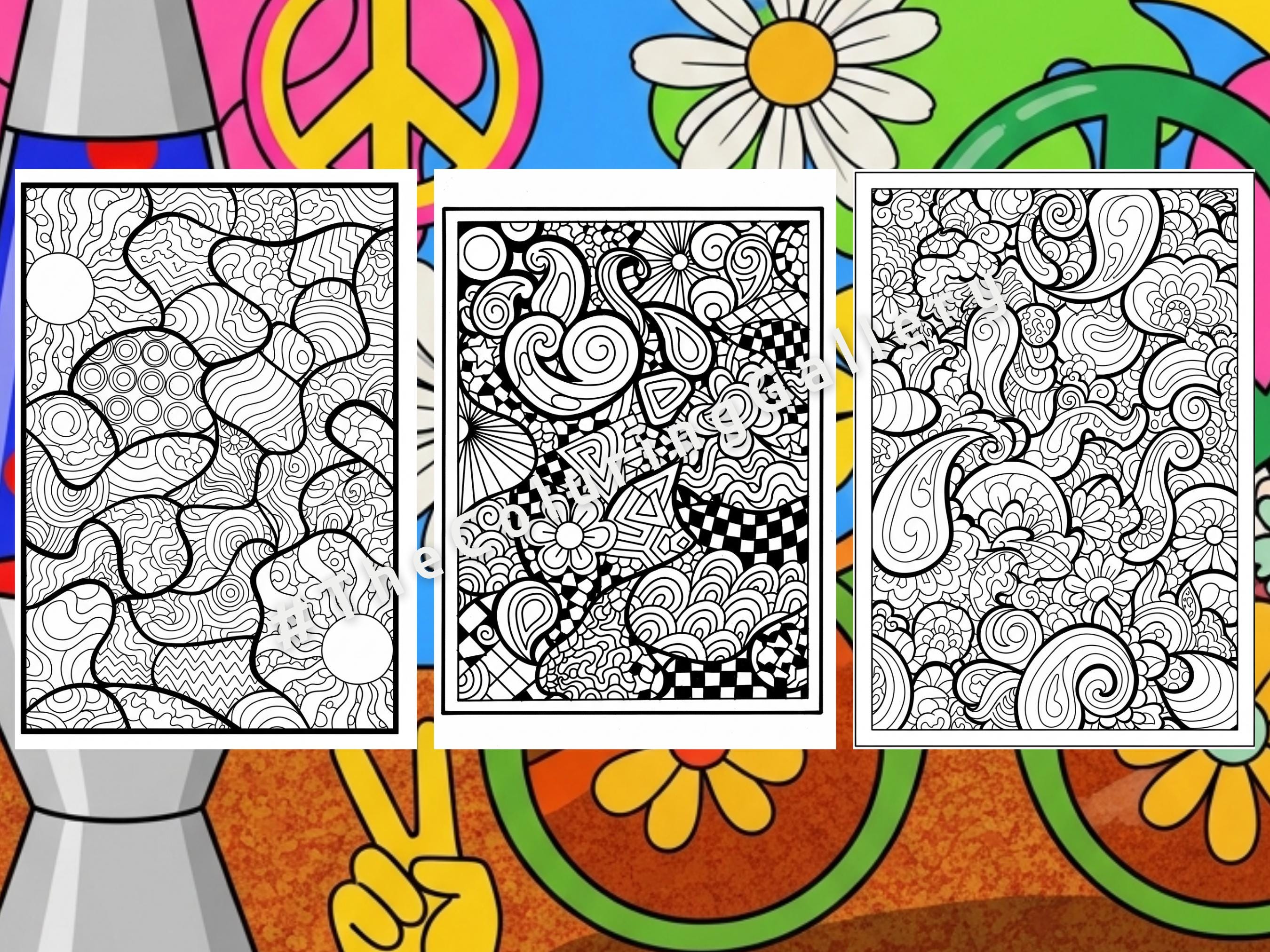 10 Retro 70s Groovy Coloring Pages for Adults, Psychedelic Funky ...