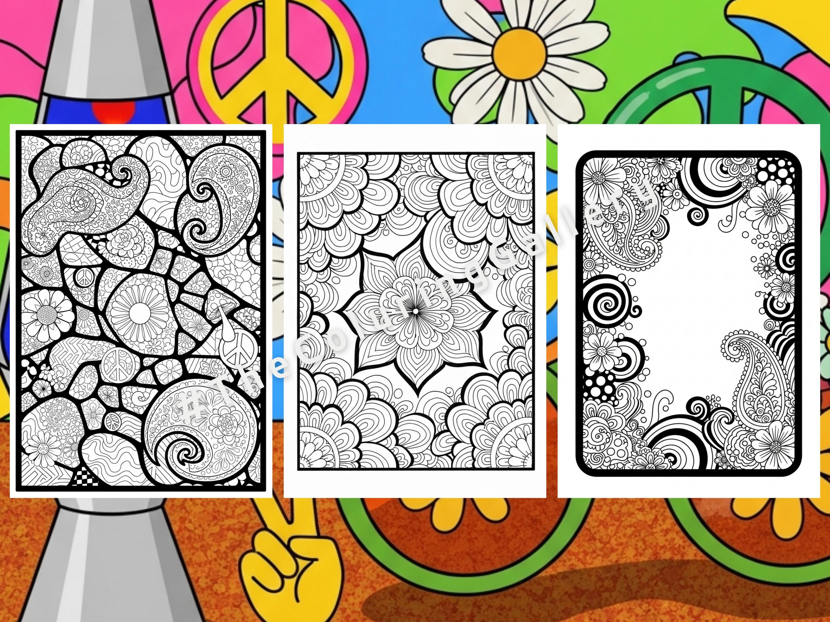 10 Retro 70s Groovy Coloring Pages for Adults, Psychedelic Funky ...