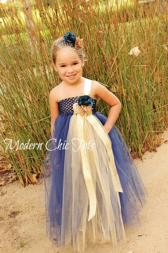 Items similar to Navy, Gold, and Burlap Tutu Dress Holiday dress