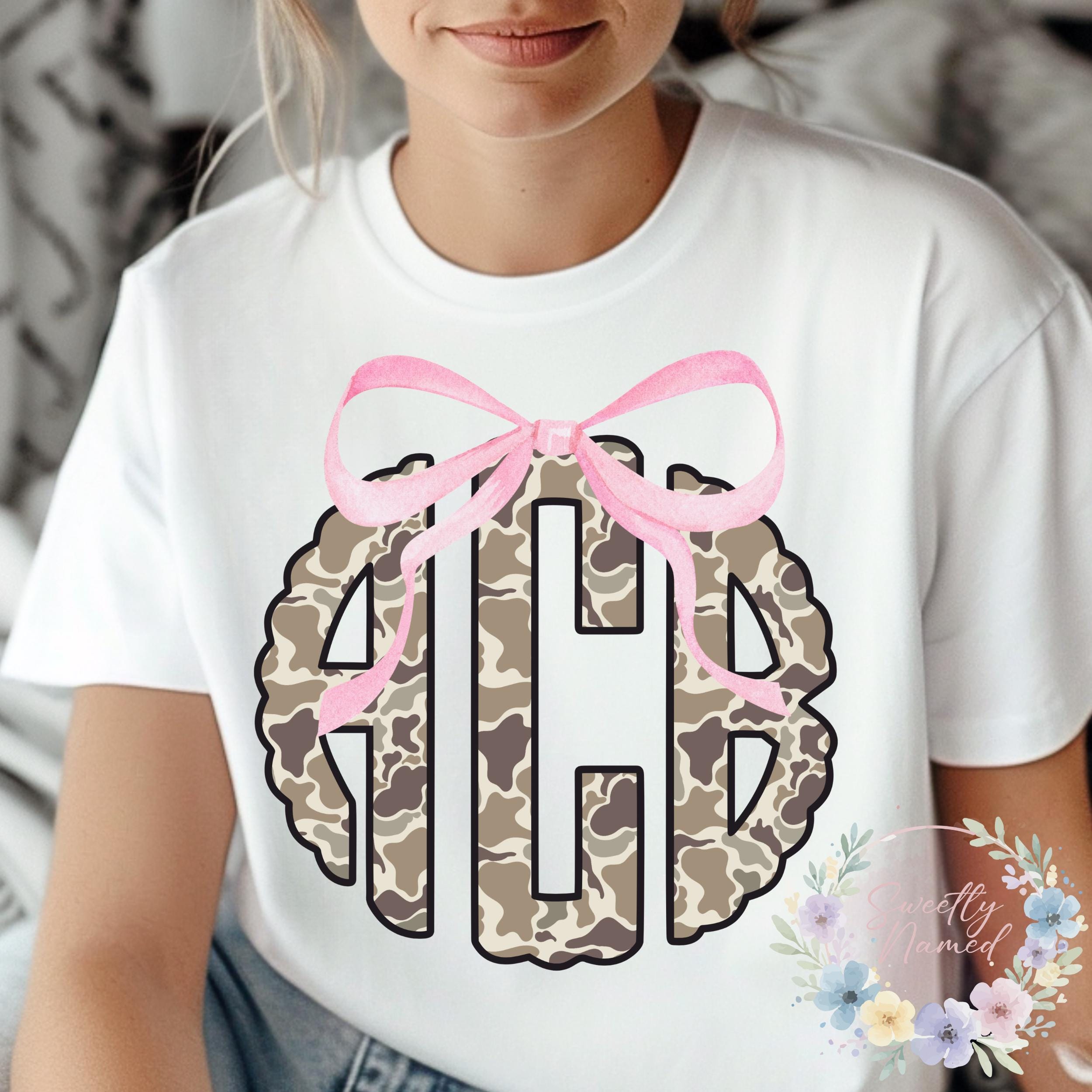 Personalized Camo Monogram Shirt | Camouflage Bow Top | Custom Initials ...
