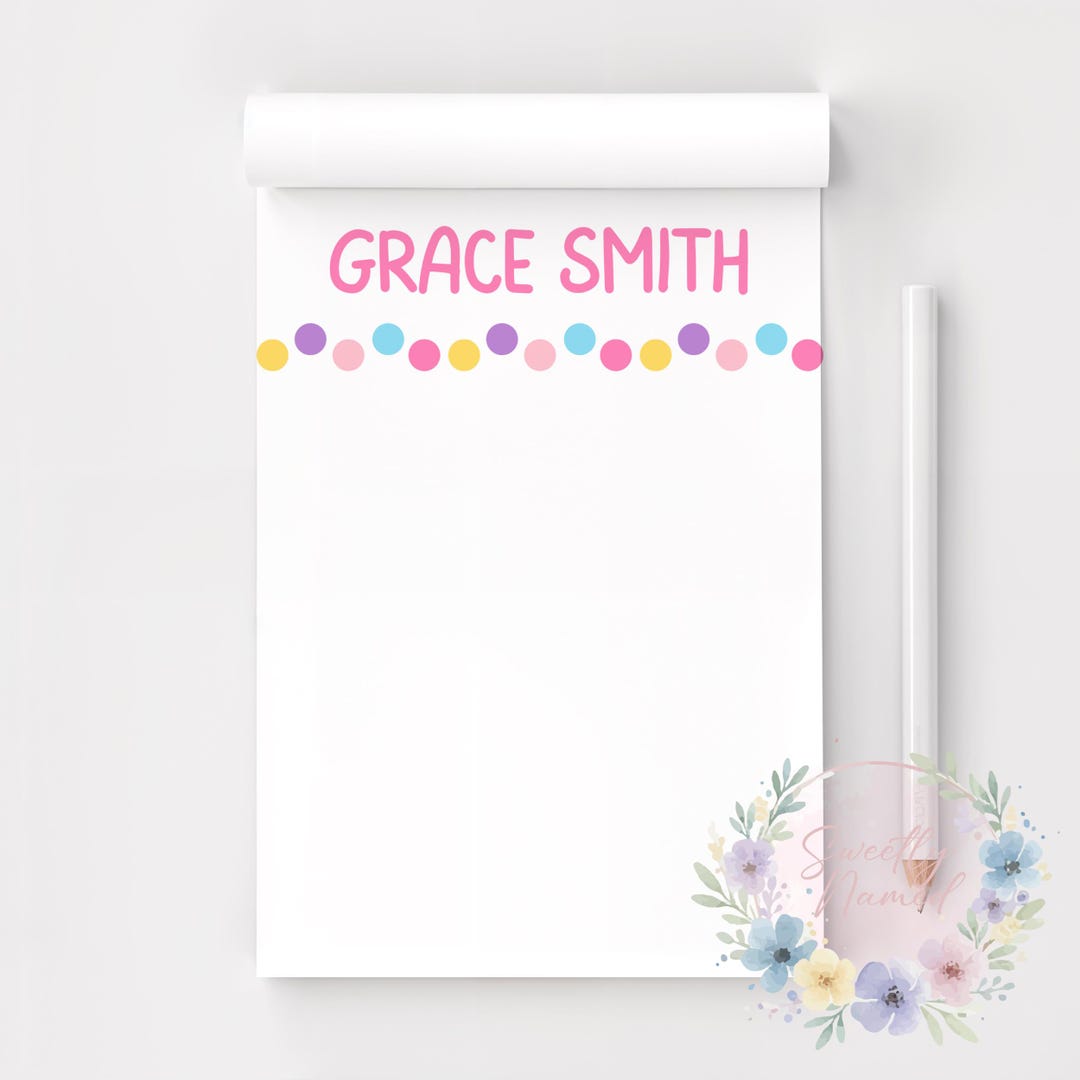 Personalized Name Notepad | Custom Colorful Dot Stationery | Teacher ...