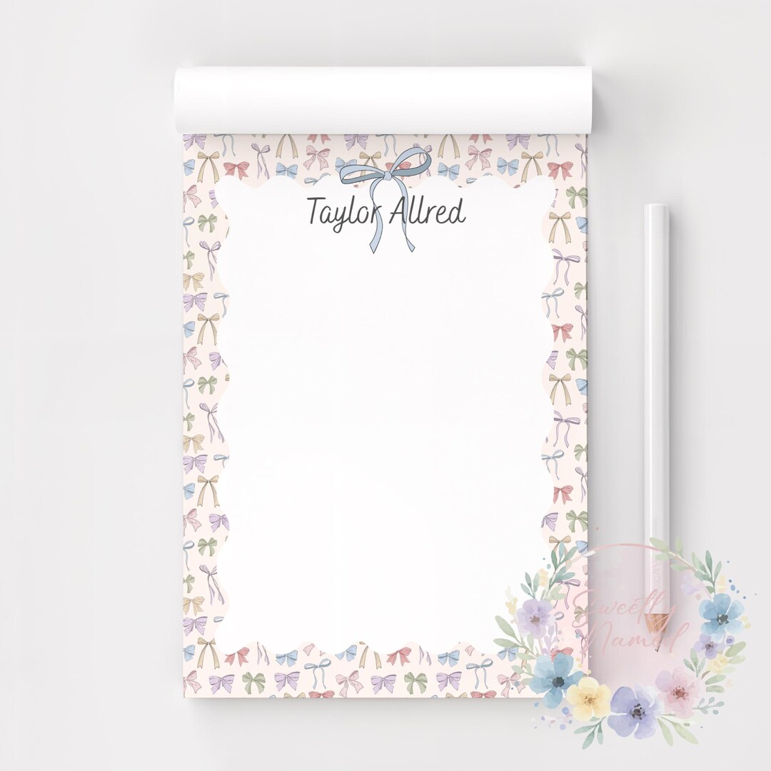 Personalized Notepad | Custom Name Writing Pad | Pastel Colorful Bow ...