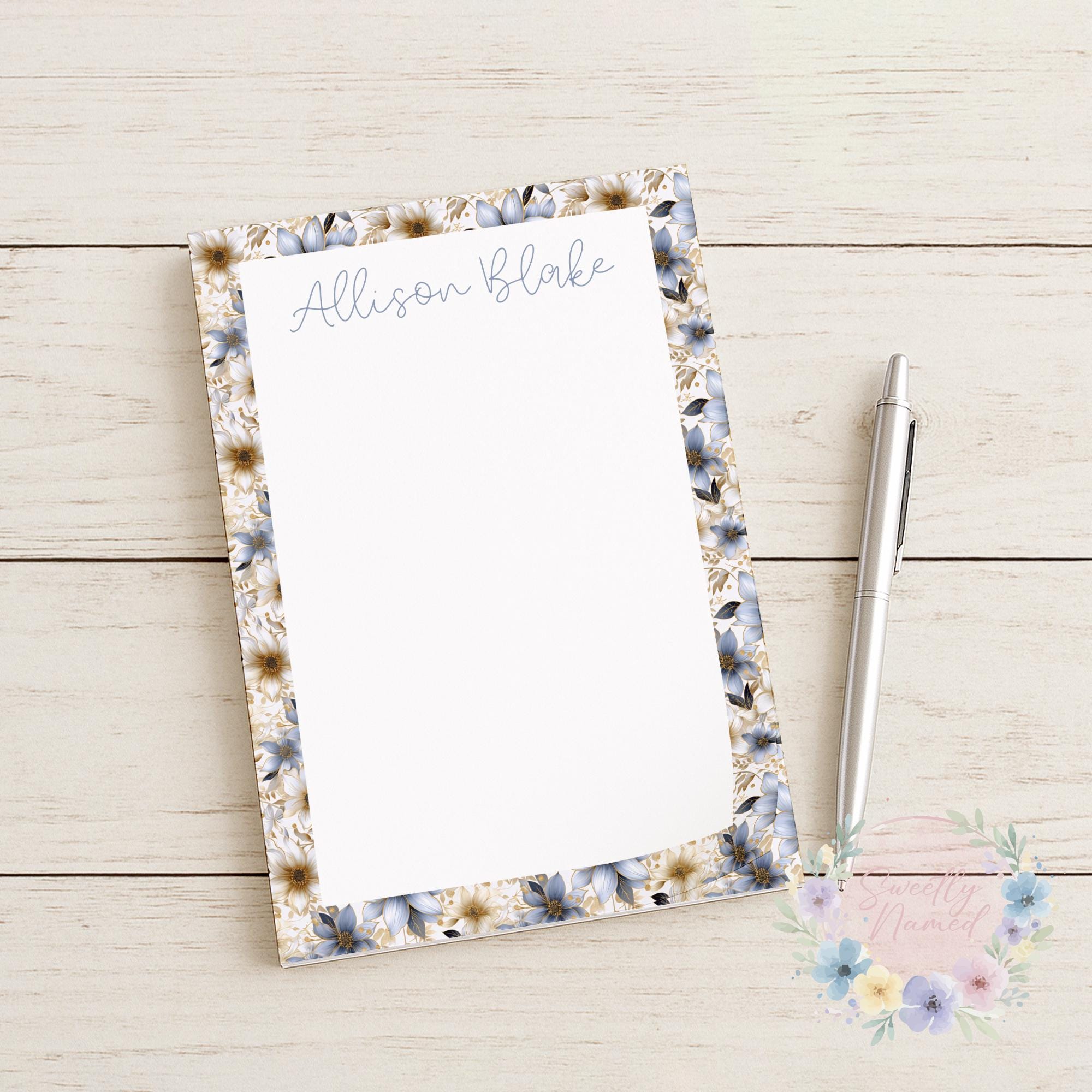 Personalized Blue Floral Stationery | Customizable Notepad With Name ...