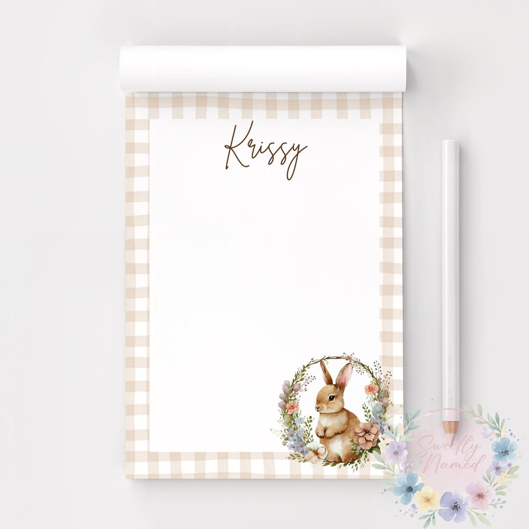 Spring Personalized Notepad | Custom Name Handmade Stationery | Bunny ...