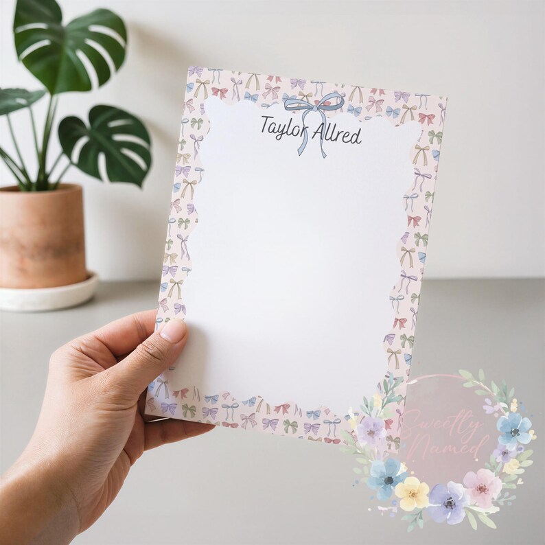 Personalized Notepad | Custom Name Writing Pad | Pastel Colorful Bow ...