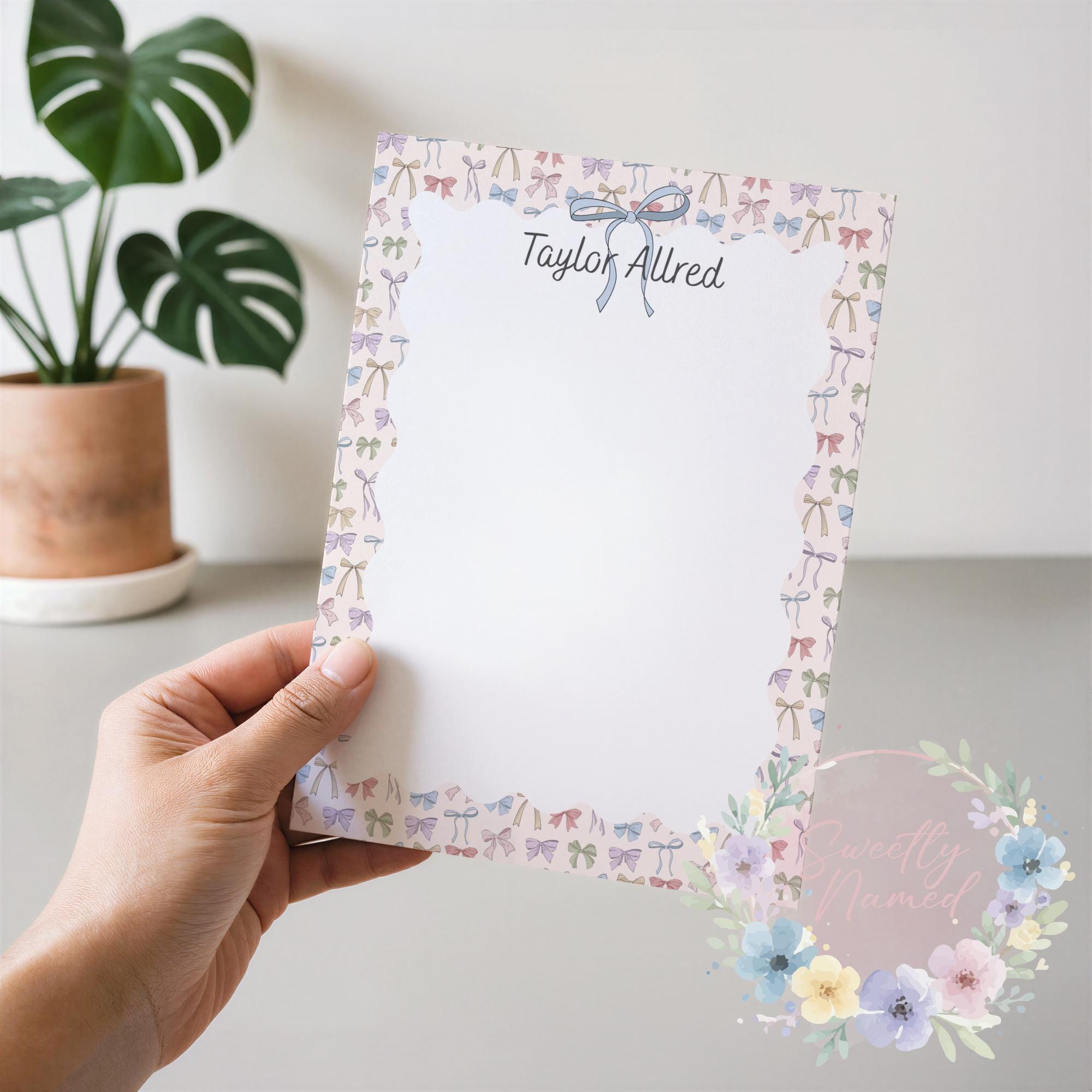 Bow Notepad Personalized Notepad | Custom Name Writing Pad | Pastel Colorful Bow ...