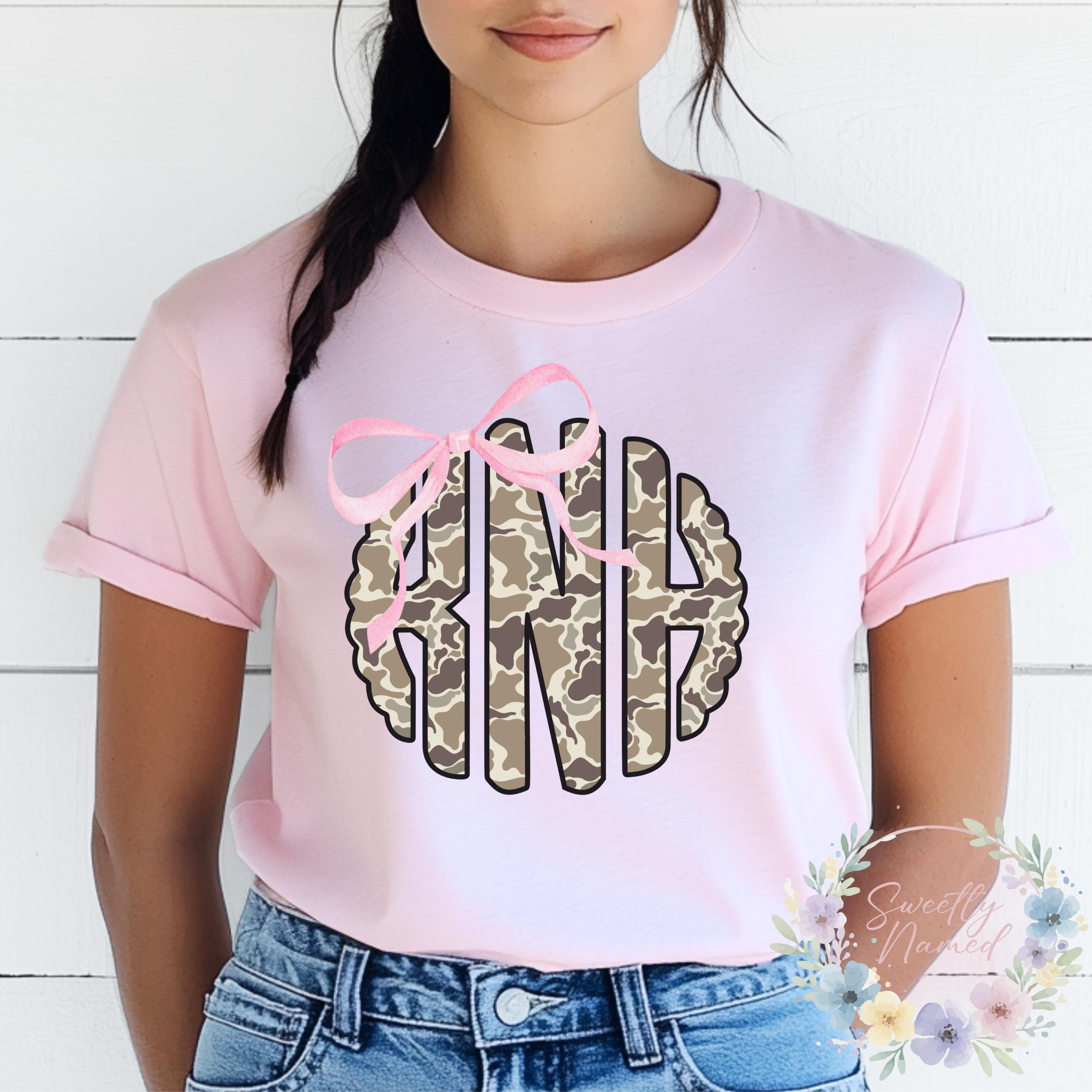 Personalized Camo Monogram Shirt | Camouflage Bow Top | Custom Initials ...