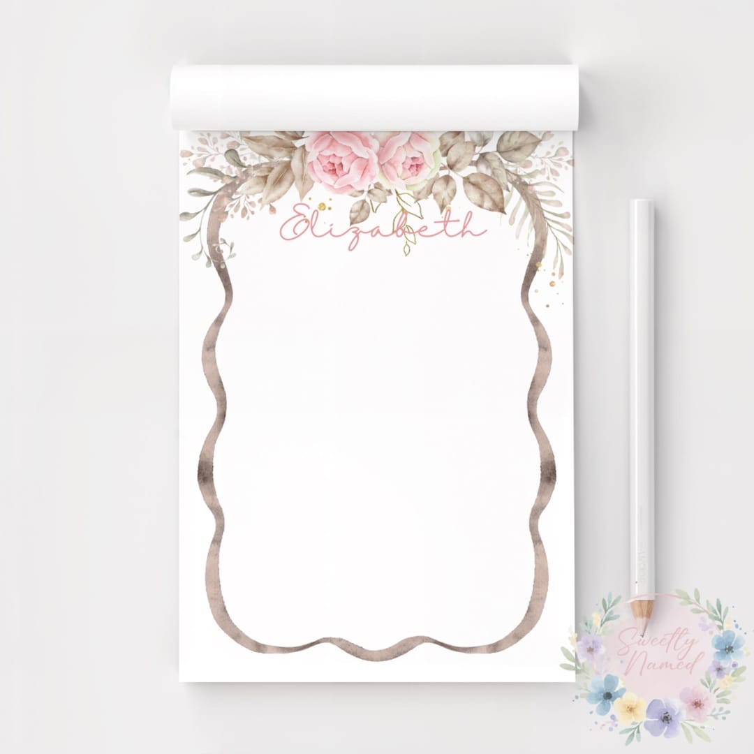 Pink Floral Personalized Notepad | Magnetic Custom Name Stationery ...
