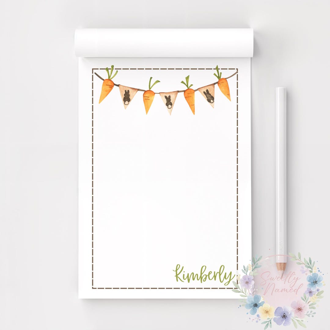 Easter Notepad Spring Easter Bunny Personalized Notepad | Carrot Garland Name Writing ...