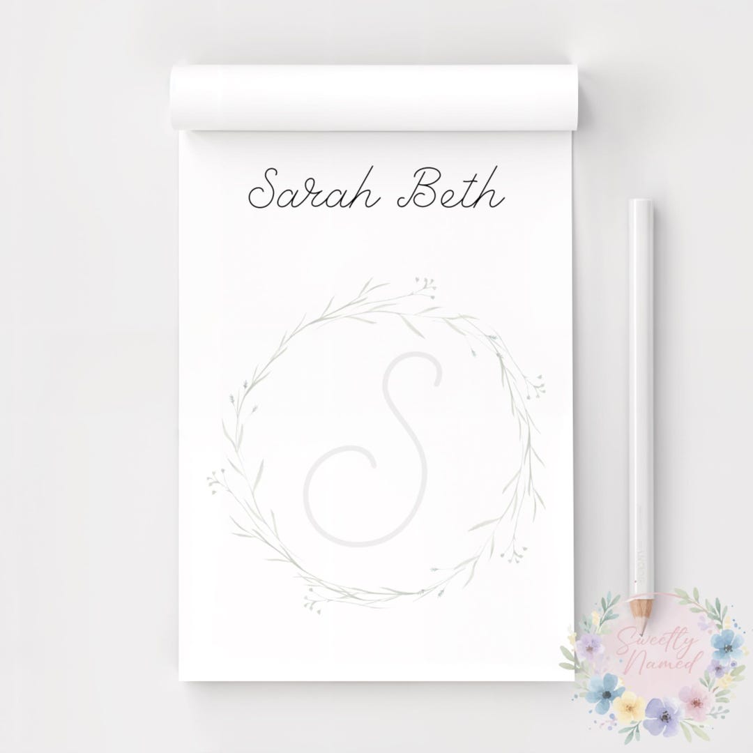 Floral Wreath Personalized Notepad | Custom Name Stationery | Minimal ...