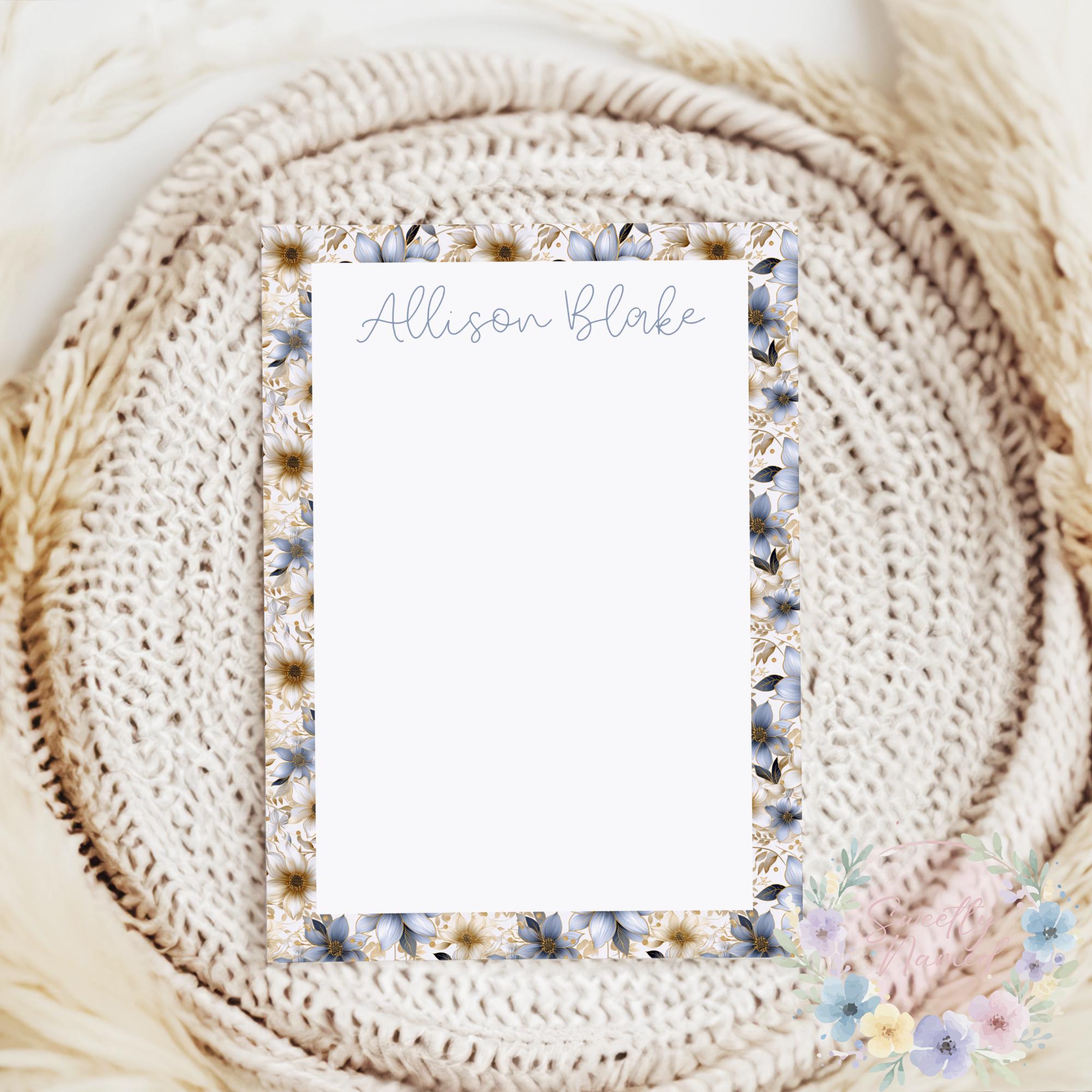 Personalized Blue Floral Stationery | Customizable Notepad With Name ...