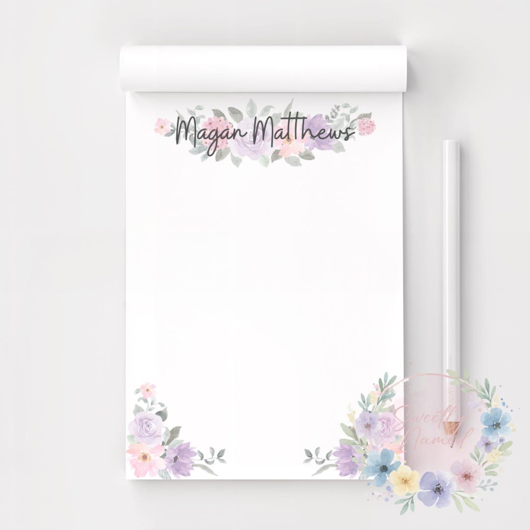 Floral Personalized Notepad | Custom Magnetic Name Stationery | Writing ...