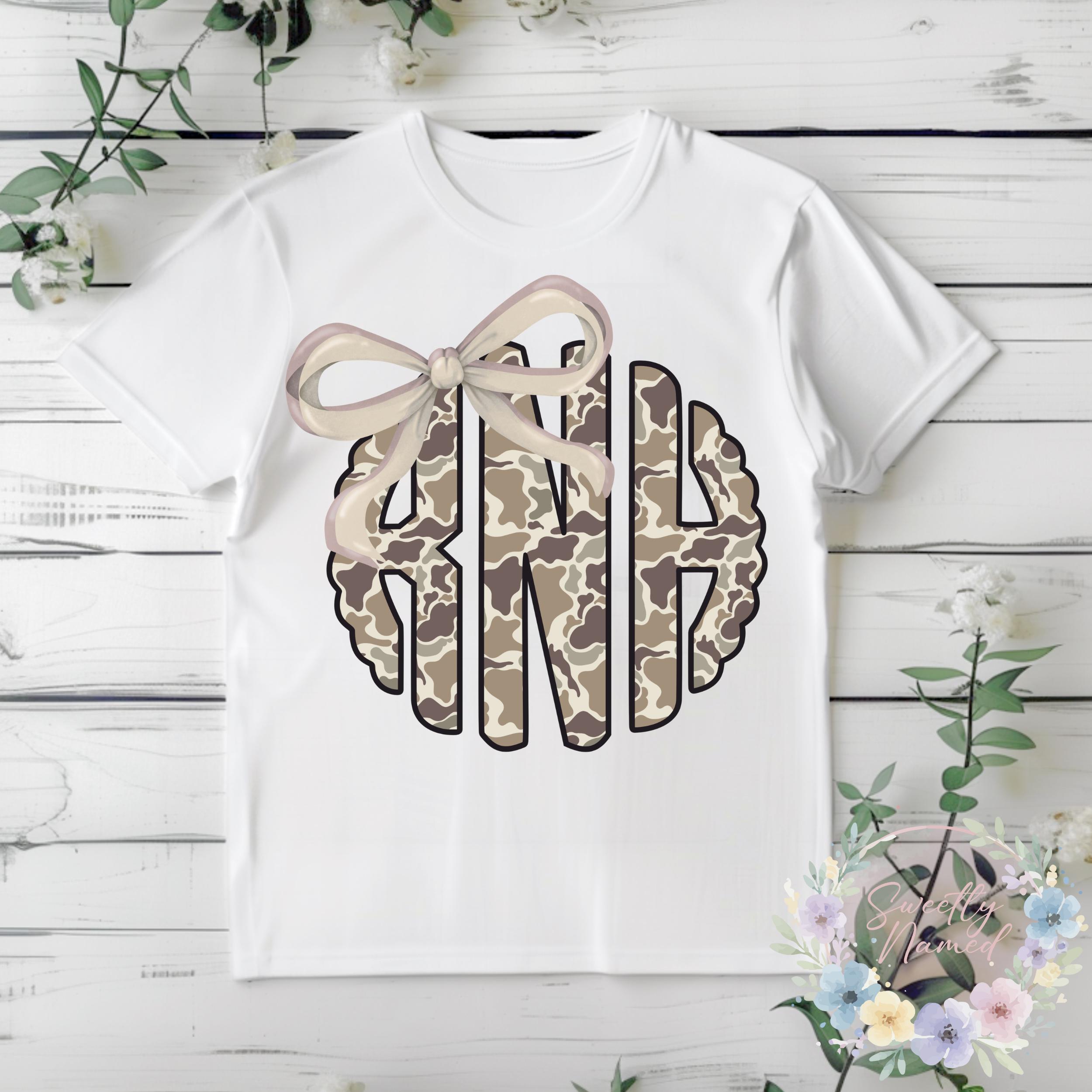 Personalized Camo Monogram Shirt | Camouflage Bow Top | Custom Initials ...
